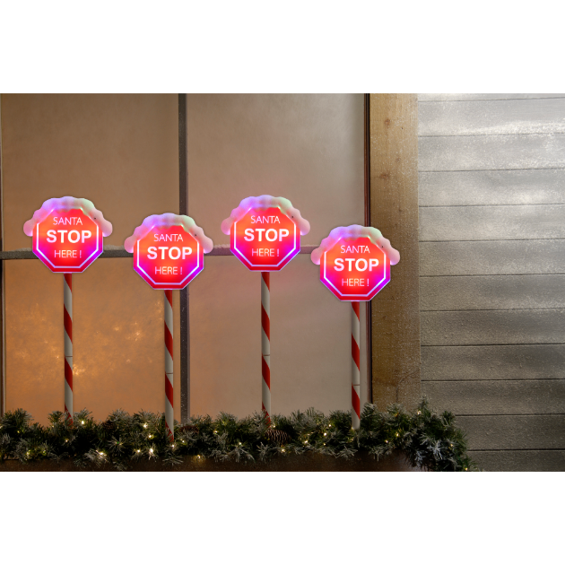 Picture of 4 Multicolour Santa Stop Here Stakes