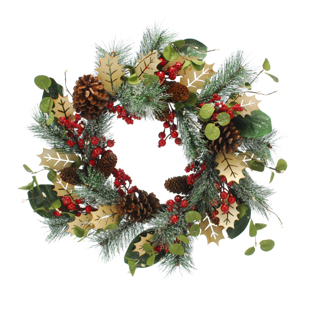 Picture of Green Bristle and Wooden Holly Wreath