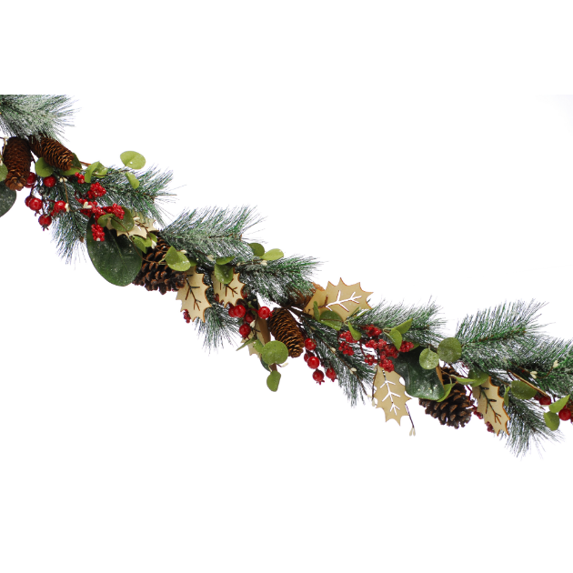 Picture of Green Bristle and Wooden Holly Garland