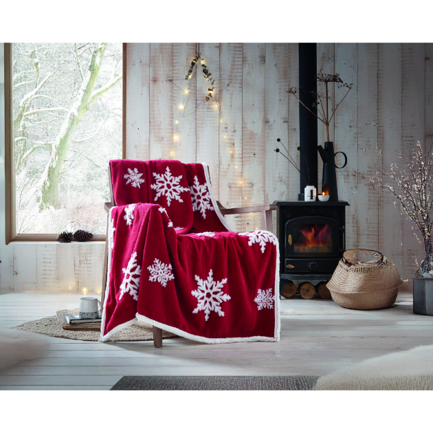 Picture of Snowflake Fleece Throw - Red