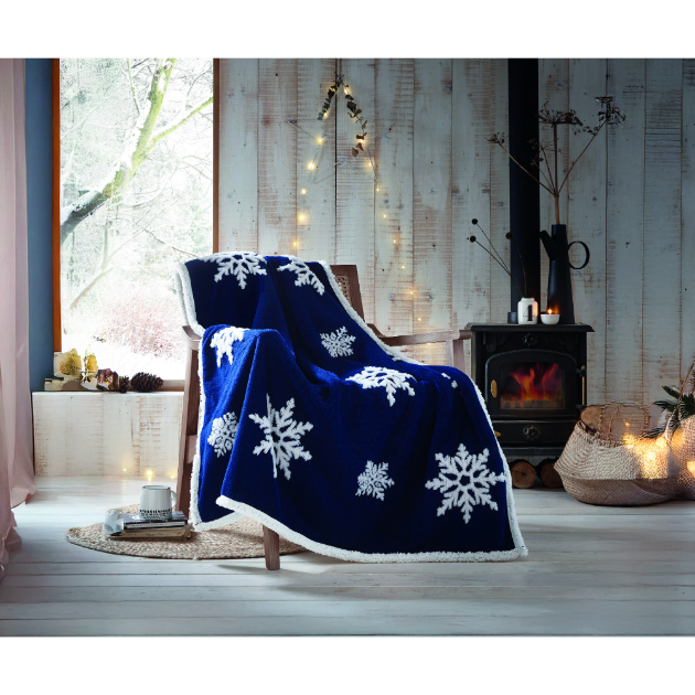 Picture of Snowflake Fleece Throw - Navy