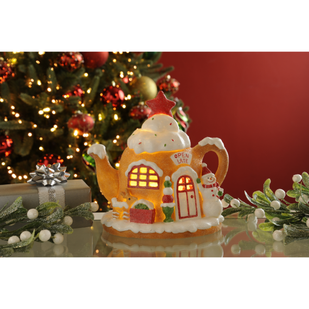 Picture of 22cm Lit Gingerbread Teapot Cafe