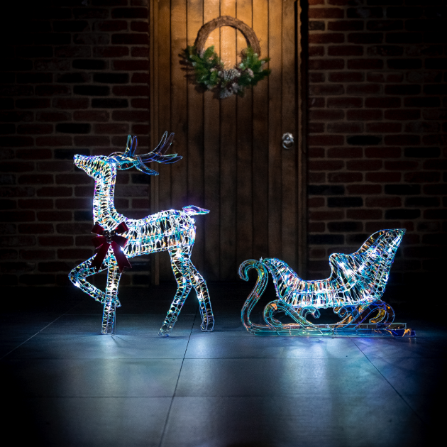 Picture of 83cm Iridescent Reindeer & Sleigh