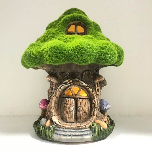 Picture of Green Flocked Fairy House with Light