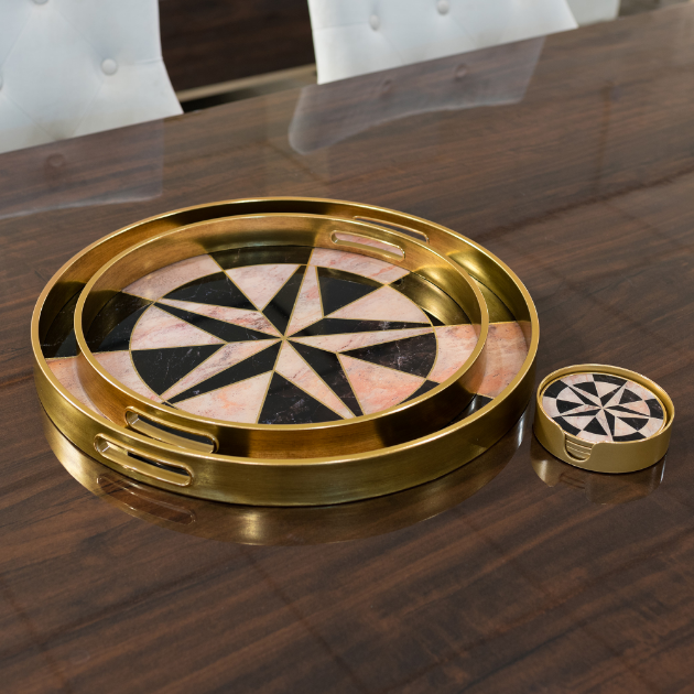 Picture of Circular Tray  Set Compass Design