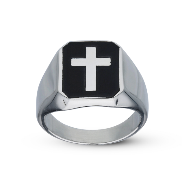 Picture of Silver with Black Enamel Cross Ring