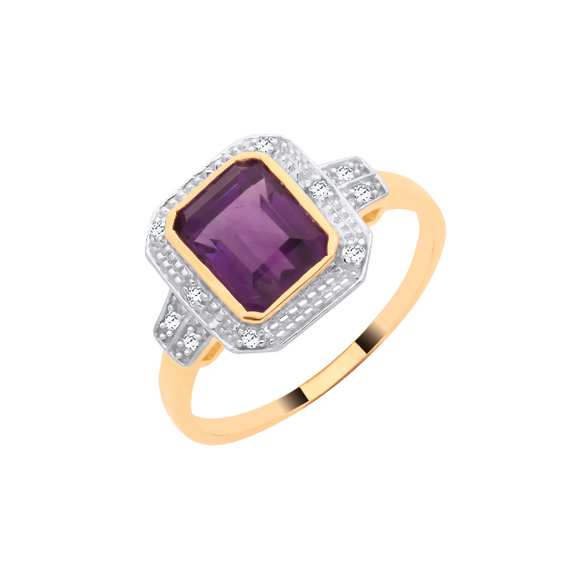 Picture of 9ct Gold Diamond, Amethyst Ring