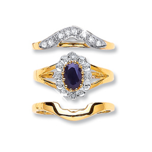 Picture of 9ct Gold 3 Part Diamond, Sapphire Ring