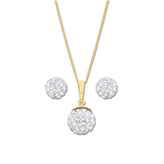 Picture of 9ct Gold Crystal Ball Earring & Pendant