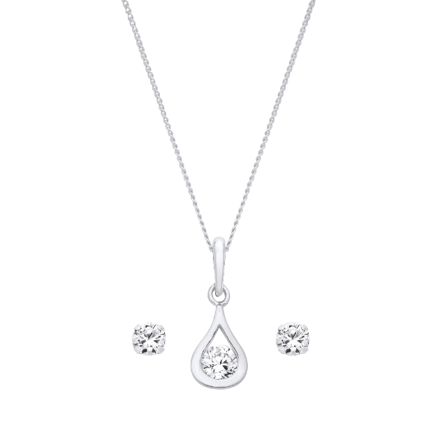 Picture of 9ct White Gold CZ Pendant Earring Set