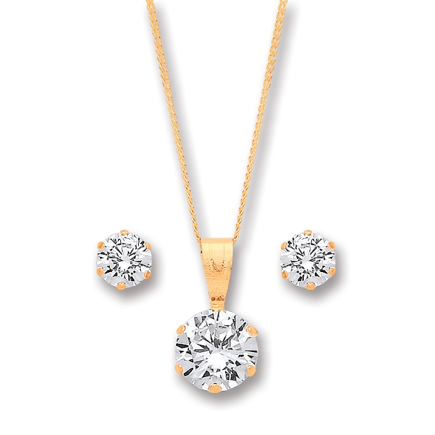 Picture of 9ct Gold, CZ Pendant, Earring Set